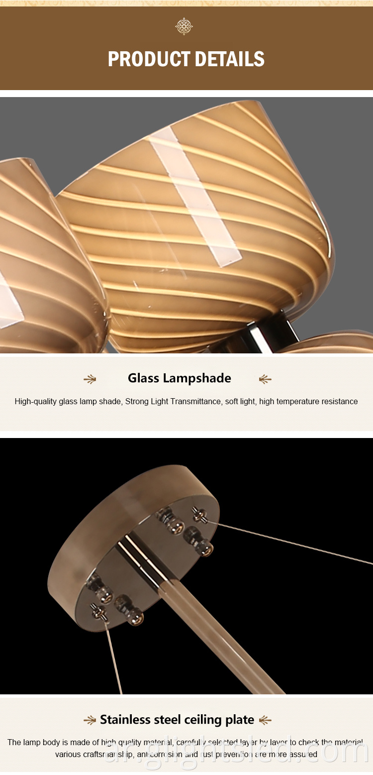 G- أضواء التصميم الإبداعي غرفة المعيشة الداخلية غرفة نوم E27 جولة الزجاج بقيادة الثريا ضوء قلادة
